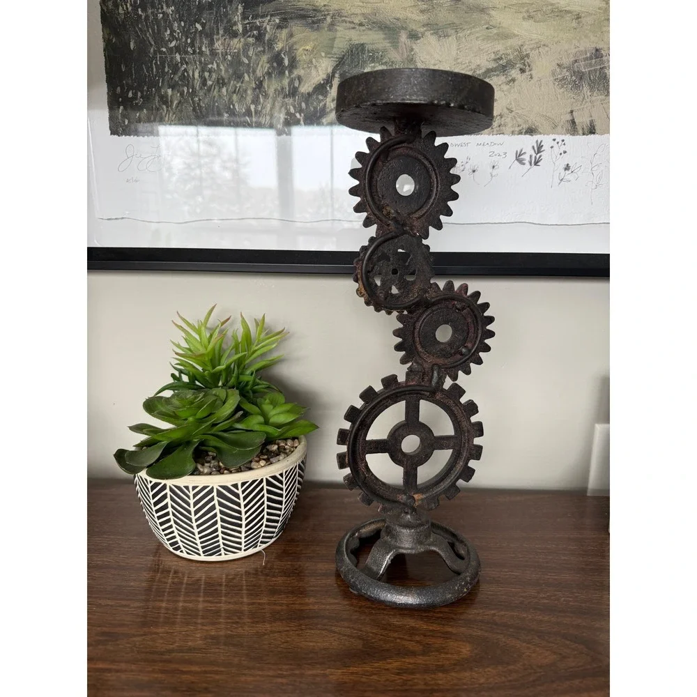 Industrial Gear Cog Candlestick Holder‎ Rustic Metal Decor